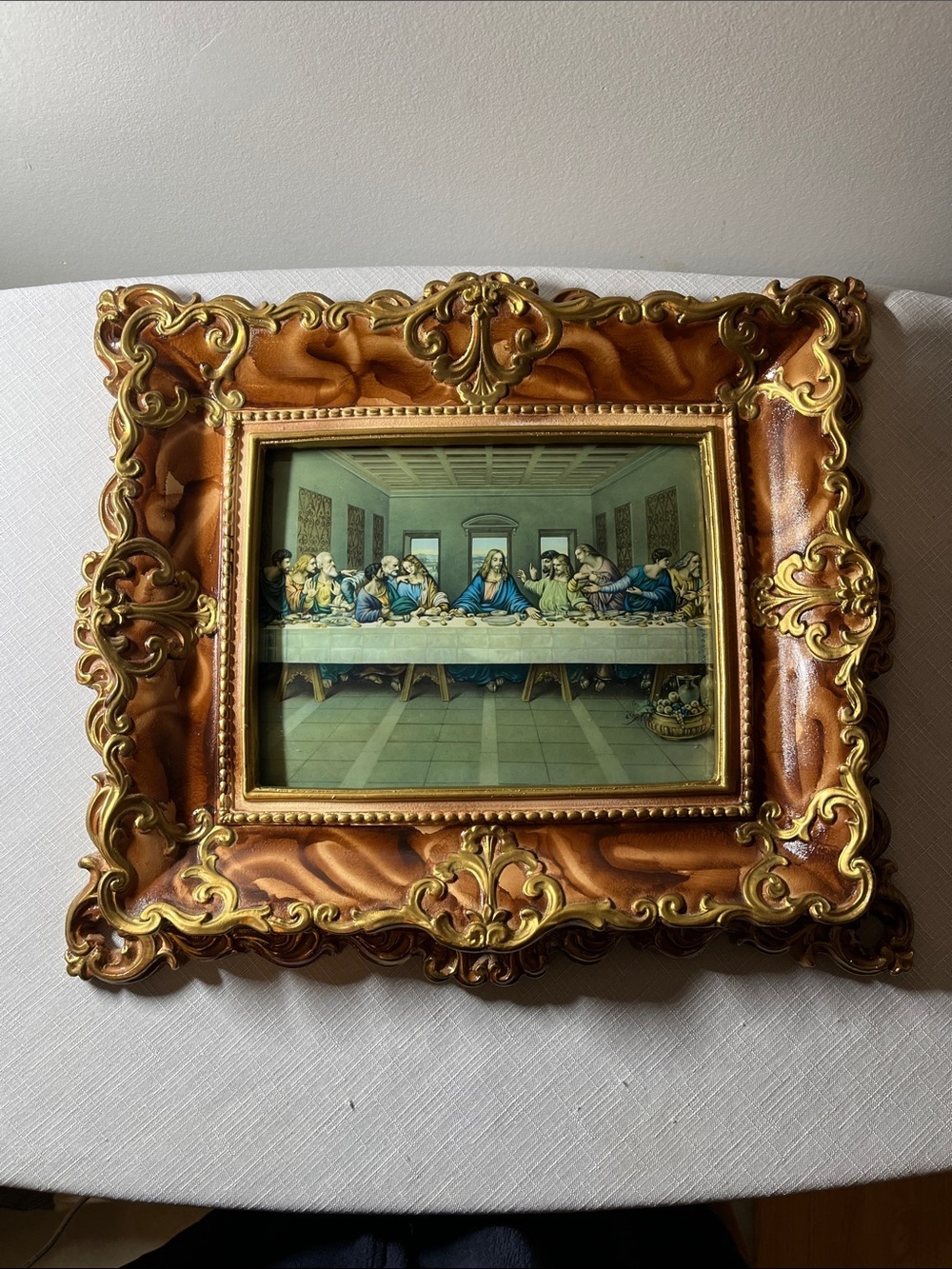 Vintage The Last Supper 
Ornate Wall Art
Plaster frame
Convex glass